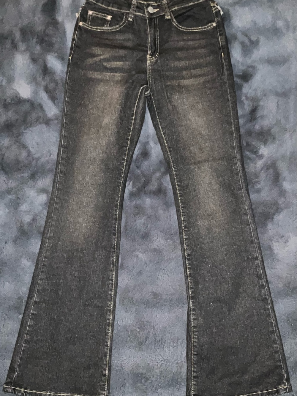 Women's Dark Gray Flare Jeans - Classic Stretch Denim